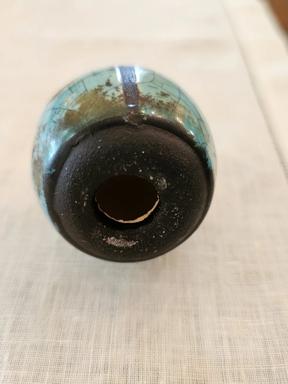 Vintage Houston Studio Art Pottery Turquoise Raku Crackle Glaze Ceramic Egg